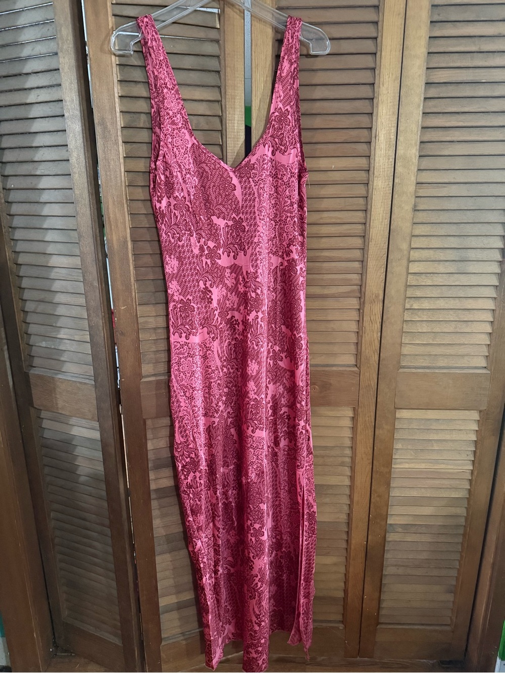 Stylish Pink and Burgundy Patterned Slip Dress with Slit on One Side - NWT